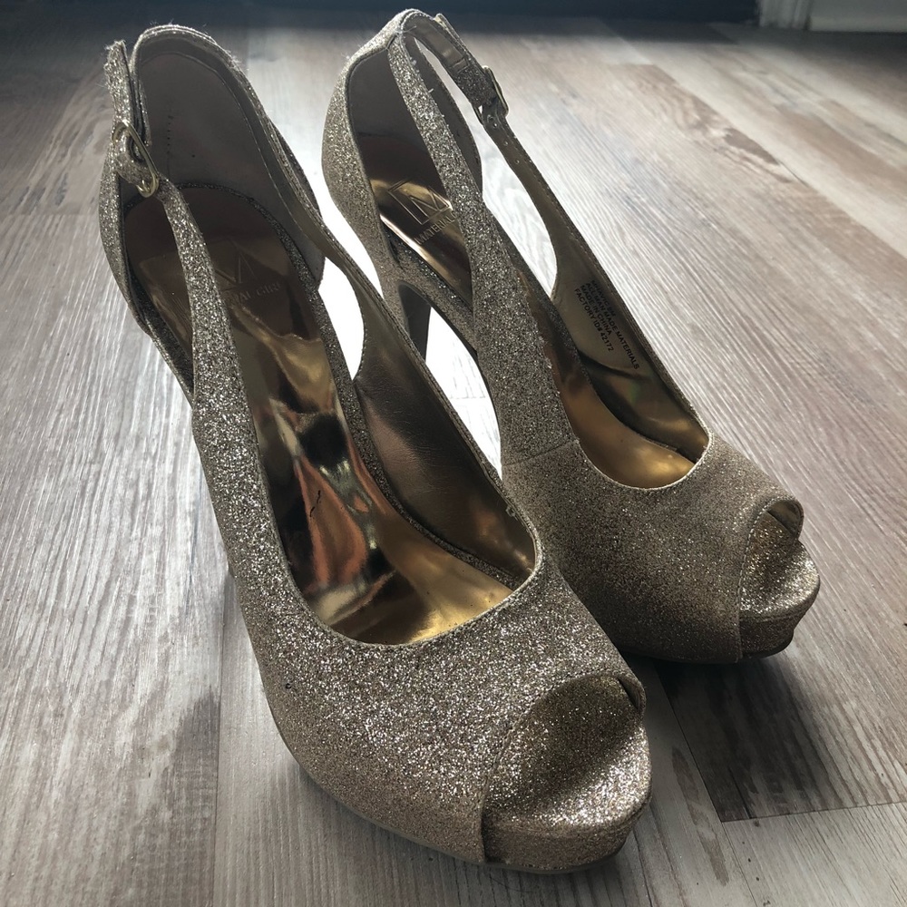 Material Girl Glitter Gold Pumps